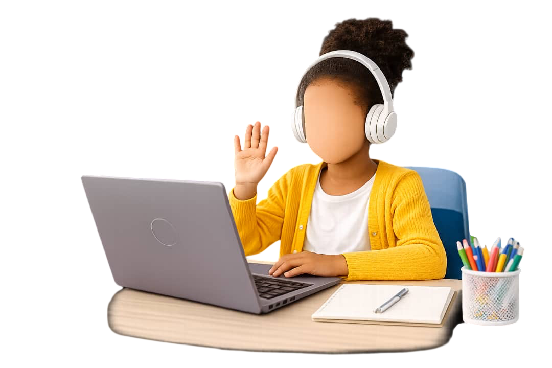Child joining an online Kids Nurturer class